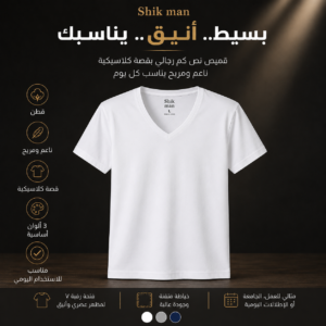 6 قطع نص كم قطن رجالي ابيض